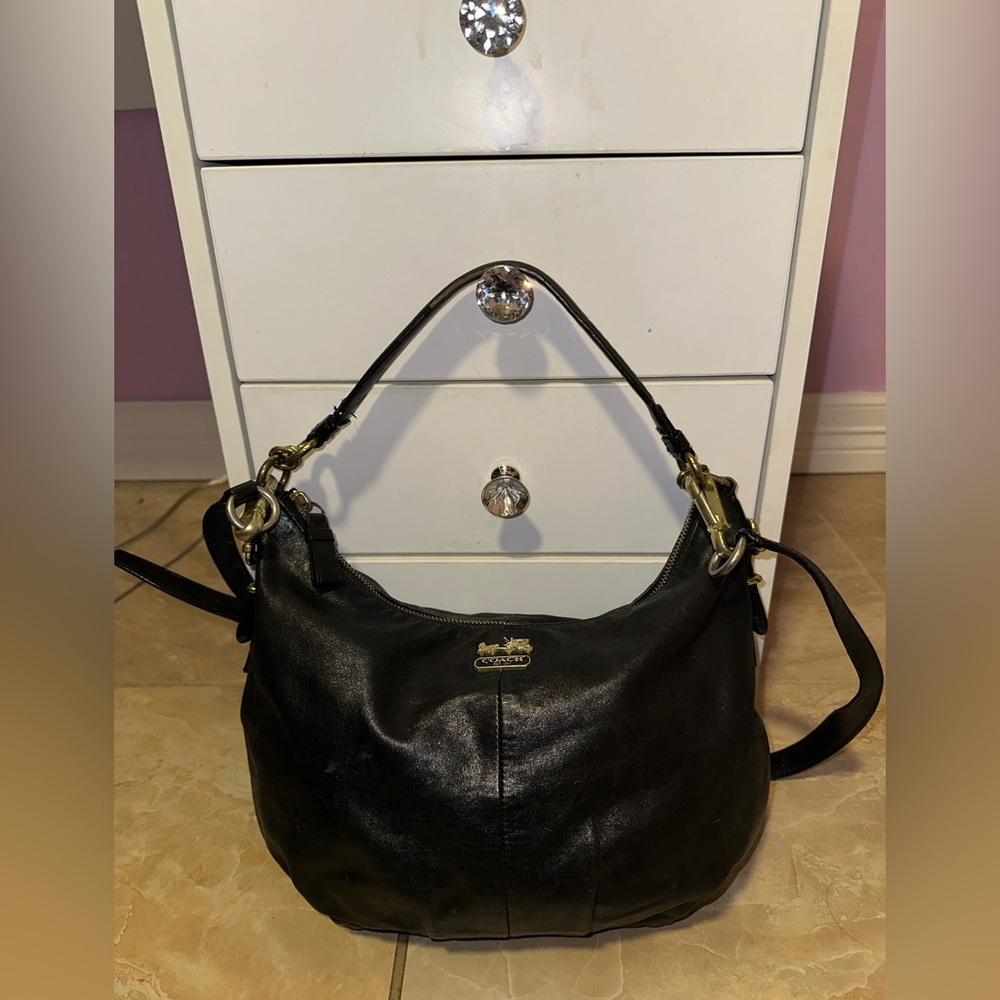 Black Leather Coach Shoulder Bag Vintage